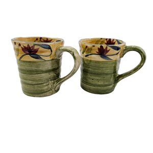 Pier 1 Cup ELIZABETH Hand Painted Stoneware Large 16 Oz Cups – Set of 2